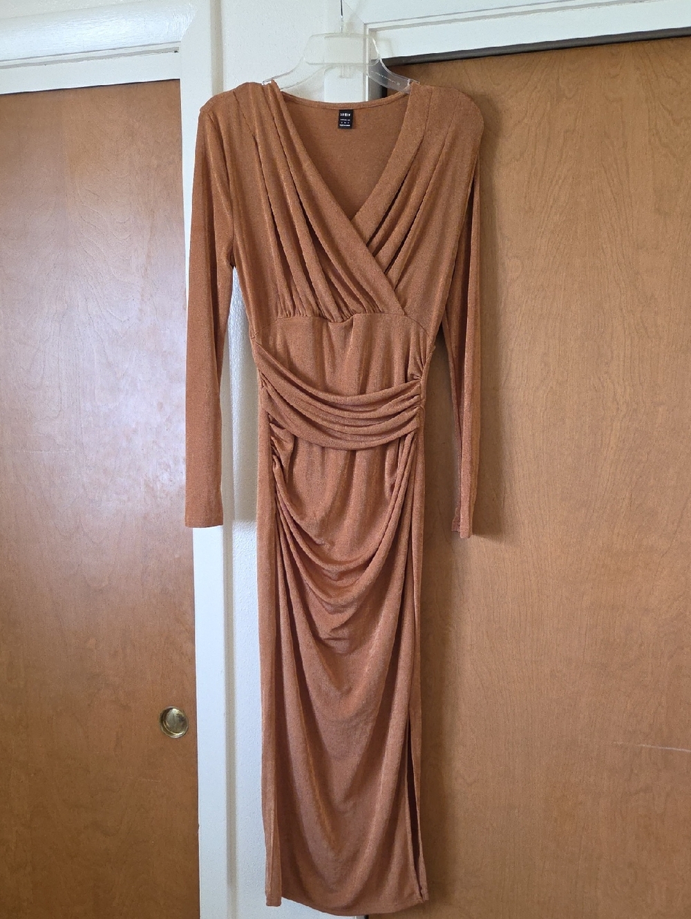 Shein Long Sleeve Draped Maxi Dress in Rust